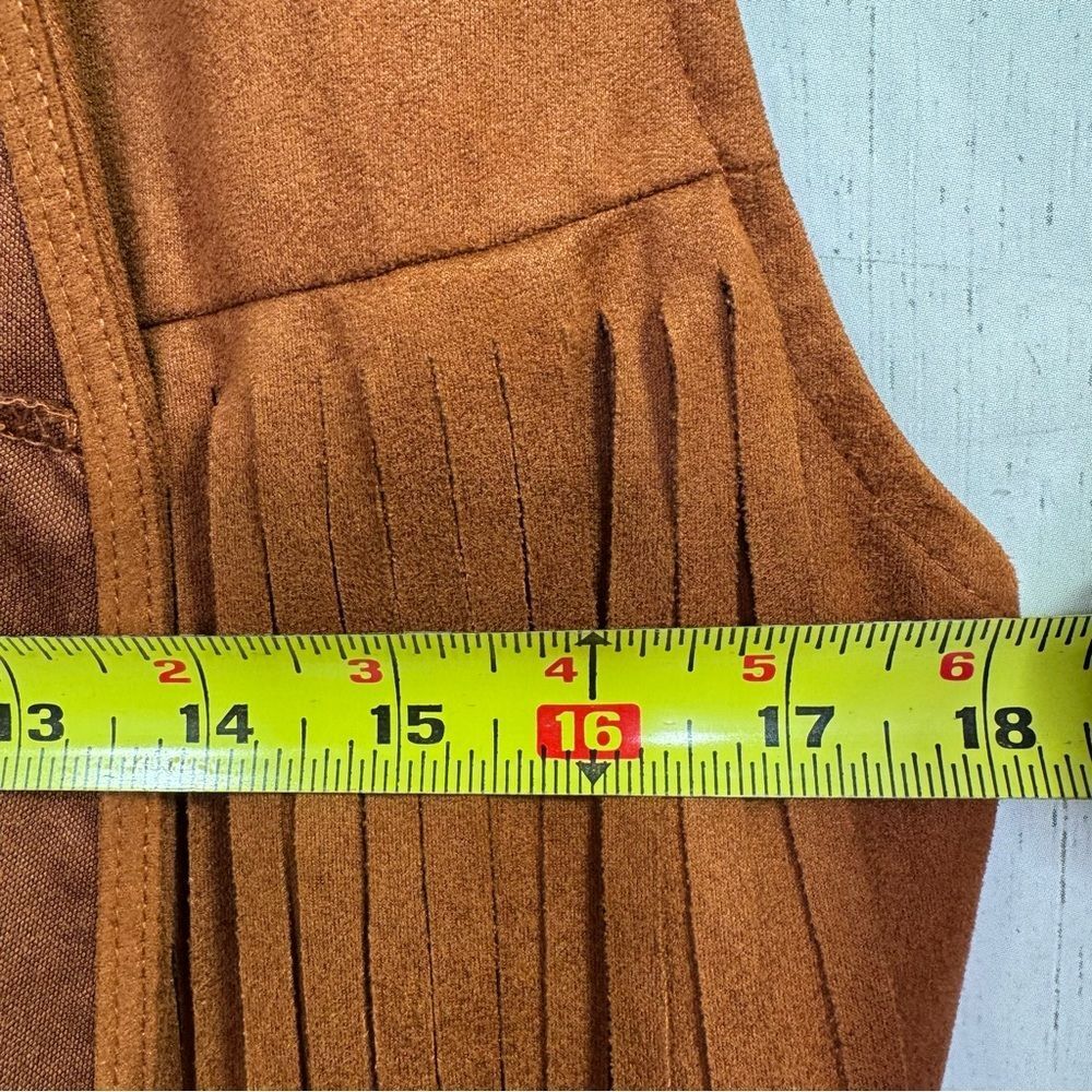 Brown Faux Suede Fringe Vest L Western Boho Chic Rodeo Festival Cowgirl Country - Picture 11 of 12